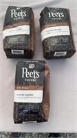 3 bags of Peets whole bean house blend roasted