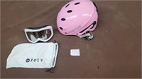 Roxy goggles with pink helmet