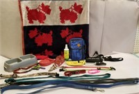 Dog items lot - dishes, wool dog blanket, comb,