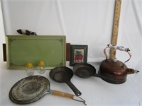 Vintage Kitchen,Copper Teapot,Warming Tray