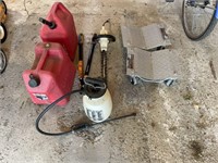 2 - Gas Cans, Vehicle Dollies, Trimmer, Sprayer