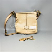 Leather Fossil handbag w/ leather fob & brass key