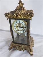 Ansonia Art Nouveau-style glass and brass clock