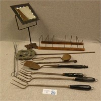 Cast Iron Mirror / Holder, Meat Forks, Etc