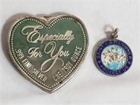 Sterling heart pendant & enameled St. Christopher