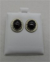 925 Garnet Cabochon Style Post Earrings
