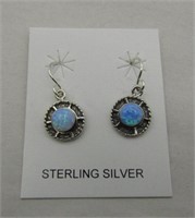925 Lab Opal Navajo Dangle Earrings