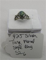 925 Turquoise Floral Style Ring SZ 6