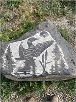Large Decorative Rock with Loon Scene