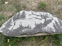 Large Decorative Rock with Elk Scene