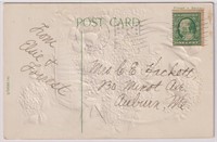 US Stamps #352 tied to postcard, CV $350