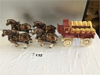 CERAMIC BUDWEISER CLYDESDALES AND WAGON