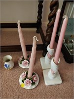 4 Pretty Candles & Holders & Decor Pot