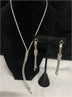 925 Sterling Modernist Set Necklace + Earrings