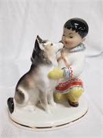 Vintage USSR Lomonosov Inuit with dog figure