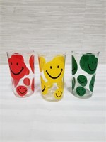 Set of 3 vintage smiley face drinking glasses