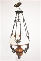 HANGING OIL LAMP WITH COPPER FONT - 37" TALL