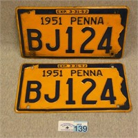 Pair of 1951 PA License Plates