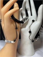 2 Sterling Bracelets with black & Black Cord