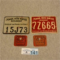 1938 & 1939 Metal Hunting Licenses & Reg Tags