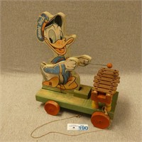 Early Fisher Price Donald Duck Wooden Pull Toy
