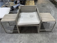 $300.00 PATIO CHAIR WITH END TABLES, (MISSING