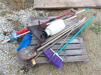 Shovels, sprayer, broom
