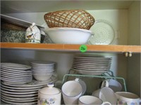 CONTENTS ON 2 SHELVES - SERVING TRAYS, PLATES,