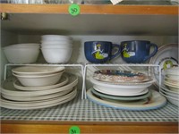 CONTENTS ON SHELF - DISHES, CAPPINCINO MUGS,