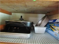 CONTENTS ON SHELF - ELECTRIC SKILLET, CAKE PANS,