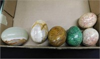 6 alabaster & stone paperweight eggs, 1.25" - 2.5"