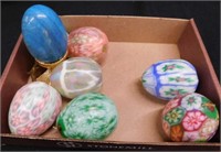 Decorative eggs: blue stone w/ stand - 6 handmade