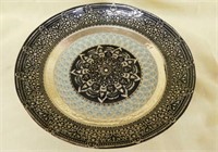 Beautiful ornate glass bowl w/ silver metal