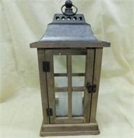 Wooden & metal lantern candle holder w/ battery