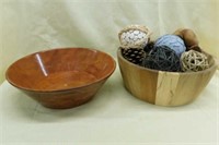 2 wooden bowls: turned w/ nice varnish, 10" diam.