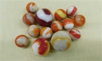 14 vintage glass marbles including 2 shooters