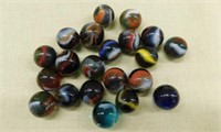 21 vintage glass marbles including 3 shooters