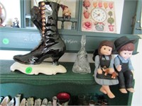 BOOT VASE, BELL AND AMISH GIRL AND BOY