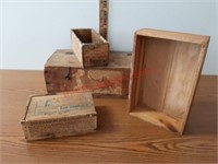 Primitive wood boxes, cheese & salt