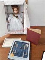 Ariana Porcelain Doll, Oneida child utensils &