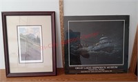 G Spencer framed artwork, great lakes shipwreck