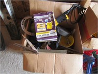 Box of tools, light blades, & misc items