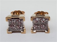 14K Yellow Gold  Diamond Earrings 1.55cts Diamonds