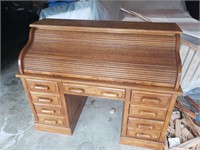 Solid Oak Rolled Top Desk 7 drawers 46x57x27