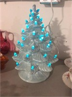 Blue Ceramic Christmas Tree With Blue Lights 13 "