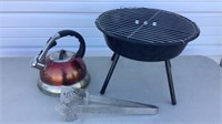 Table Top Charcoal Grill, Tongs, Teapot