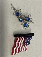 2 Pins- Flag and flower with blue stones