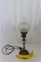 Vintage Brass & Etched Globe Table Lamp