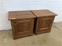 (2) Oak Ice Box Style End Tables