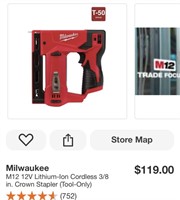 Milwaukee M12 3/8" Crown Stapler Tool Only
